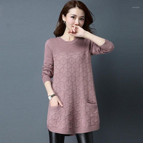 2021 autumn winter knitted pullover sweater women middle long round neck sweater pocket loose casual long sleeve y2101, White;black
2021 autumn winter knitted pullover sweater women middle long round neck sweater pocket loose casual long sleeve y2101, White;black