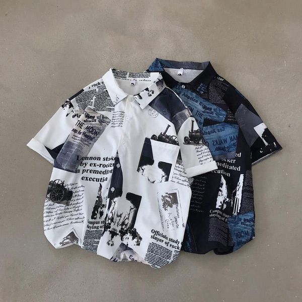 summer fashion men streetwear newspaper print shirts hip hop short sleeve shirts vintage button up cotton black shirts 5xl, White;black
summer fashion men streetwear newspaper print shirts hip hop short sleeve shirts vintage button up cotton black shirts 5xl, White;black