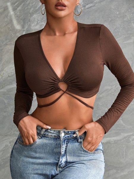 sxy plunging neck tie back crop v8pe#, White
sxy plunging neck tie back crop v8pe#, White