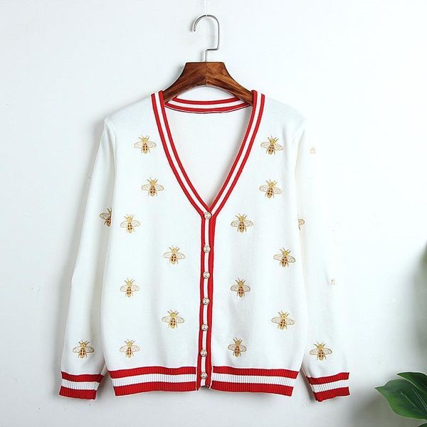 2021 new autumn fashion sweater knitted cardigans for women v neck bee embroidery sweater white black thin knit striped cardigan
2021 new autumn fashion sweater knitted cardigans for women v neck bee embroidery sweater white black thin knit striped cardigan