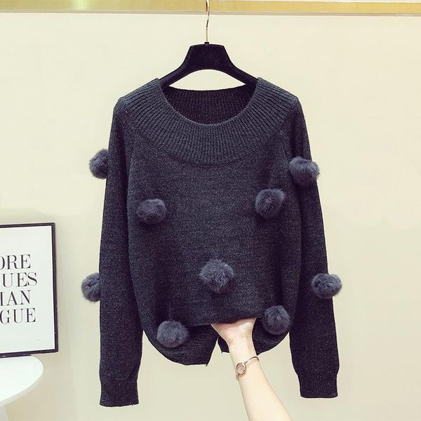 women's sweaters 2021 autumn winter heavy industry three-dimensional plush ball sweater loose long sleeve knitted girls, White;black
women's sweaters 2021 autumn winter heavy industry three-dimensional plush ball sweater loose long sleeve knitted girls, White;black