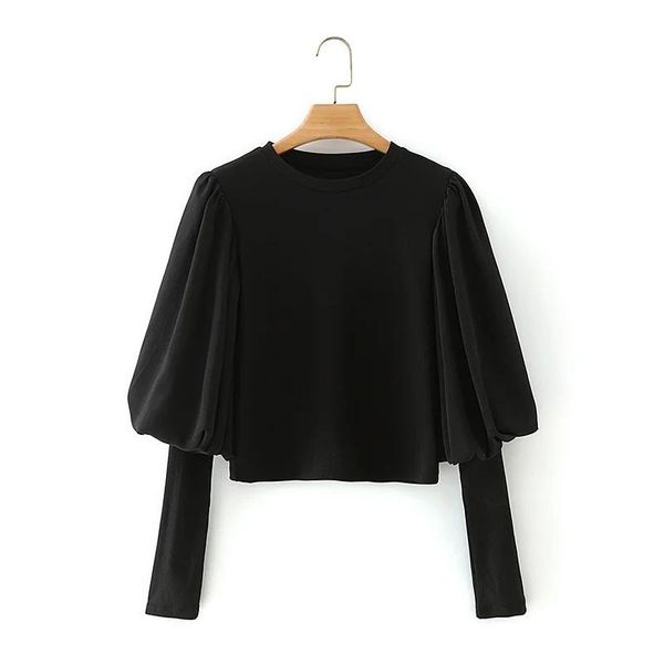 women lantern sleeve splicing knitting t shirt casual femme o-neck black short t1379, White
women lantern sleeve splicing knitting t shirt casual femme o-neck black short t1379, White
