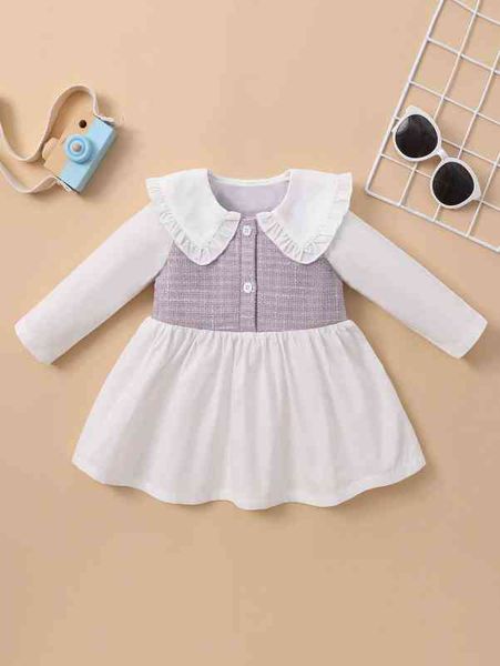 baby contrast plaid tweed dress she, Red;yellow
