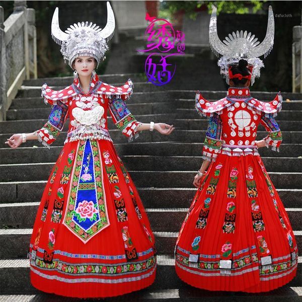 xg132 chinese minority nationality costume hmong embroidery miao silver hat wedding dress performance costume stage & dance wear1, Black;red
xg132 chinese minority nationality costume hmong embroidery miao silver hat wedding dress performance costume stage & dance wear1, Black;red