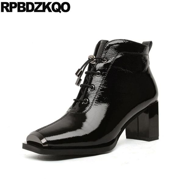 high heel chunky black big brand booties metal patent leather women boots winter 2020 square toe lace up short vintage shoes
high heel chunky black big brand booties metal patent leather women boots winter 2020 square toe lace up short vintage shoes