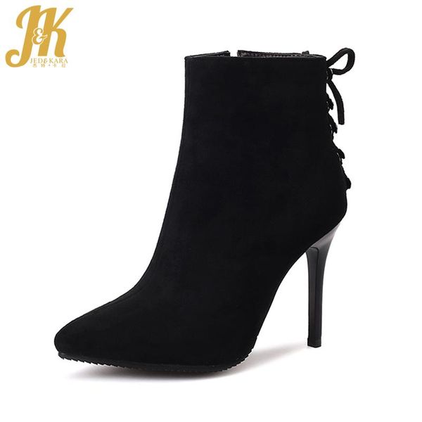 jk autumn ankle women boots high heels boot pointed toe zip cross tied footwear flock shoes winter fashion high neck lady shoes, Black
jk autumn ankle women boots high heels boot pointed toe zip cross tied footwear flock shoes winter fashion high neck lady shoes, Black