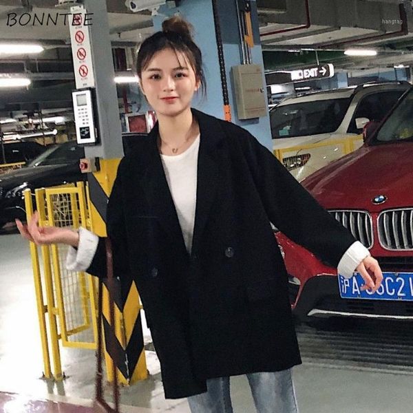 blazers womens spring autumn black double breasted solid loose british style chic minimalist classic jacket casual students new1, White;black
blazers womens spring autumn black double breasted solid loose british style chic minimalist classic jacket casual students new1, White;black