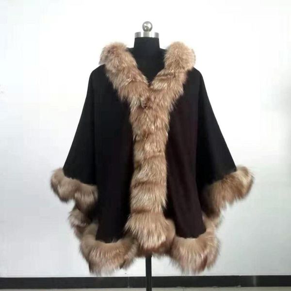 cashmere cape with crystal fur trim shawl with hood length 90cm for ladies, Blue;gray
cashmere cape with crystal fur trim shawl with hood length 90cm for ladies, Blue;gray