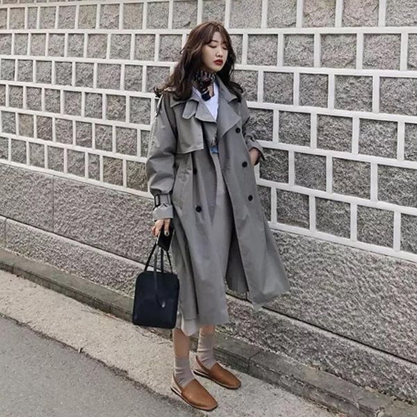 women's trench coats korean style women casual loose with sashes 2021 arrival fashion spring long elegant ladies overcoat outerwear1, Tan;black
women's trench coats korean style women casual loose with sashes 2021 arrival fashion spring long elegant ladies overcoat outerwear1, Tan;black