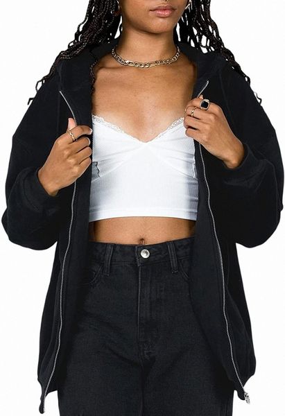 women long sleeve full zip up hoodie jackets casual loose zipper hooded sweatshirt coats outwear 47mk#, Black
women long sleeve full zip up hoodie jackets casual loose zipper hooded sweatshirt coats outwear 47mk#, Black