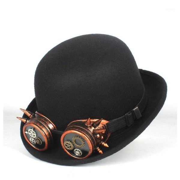 wide brim hats women men black wool steampunk bowler hat er with gear glasses fedora magician billycock groom1, Blue;gray
wide brim hats women men black wool steampunk bowler hat er with gear glasses fedora magician billycock groom1, Blue;gray