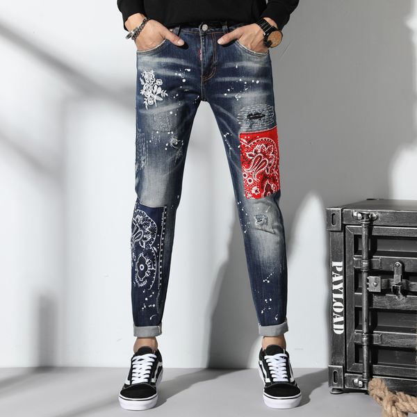 2021 new jeans for stretched embroidered breeches men's elastic thin hip pants streetwear spring 86pf, Blue
2021 new jeans for stretched embroidered breeches men's elastic thin hip pants streetwear spring 86pf, Blue