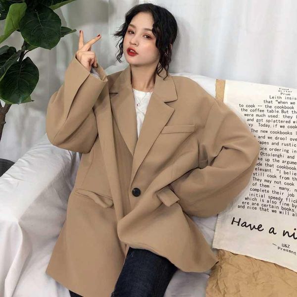 korean 2020 spring fashion women blazer long sleeve casual loose preppy style single button jacket female coat oversize1, White;black
korean 2020 spring fashion women blazer long sleeve casual loose preppy style single button jacket female coat oversize1, White;black
