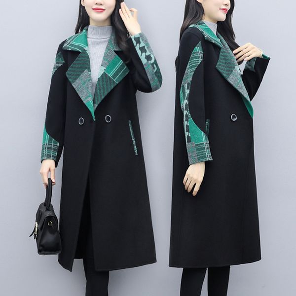 2021 new autumn winter jacket womens wool coats new high-end plus size 5xl mid-long outerwear color matching feminine woolen coat 2jg7, Black 
2021 new autumn winter jacket womens wool coats new high-end plus size 5xl mid-long outerwear color matching feminine woolen coat 2jg7, Black