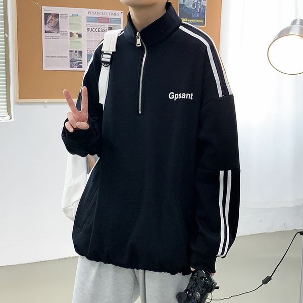 men's pullover jacket 2020 spring and autumn stripe zipper collar coat men's stripe loose drawstring men's sweater, Black;brown
men's pullover jacket 2020 spring and autumn stripe zipper collar coat men's stripe loose drawstring men's sweater, Black;brown