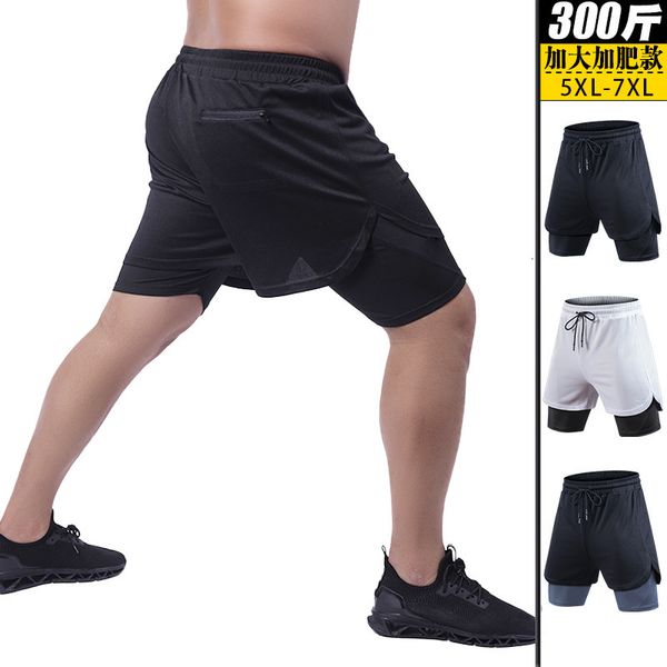 new large sports men's loose mesh fast dry plus fat double layer running shorts summer, White;black
new large sports men's loose mesh fast dry plus fat double layer running shorts summer, White;black