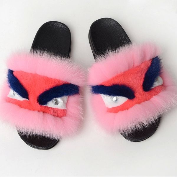women's winter real fox fur slippers indoor fluffy plush home shoes cute little monster sandals women slides furry flip flops #r75m, Black
women's winter real fox fur slippers indoor fluffy plush home shoes cute little monster sandals women slides furry flip flops #r75m, Black