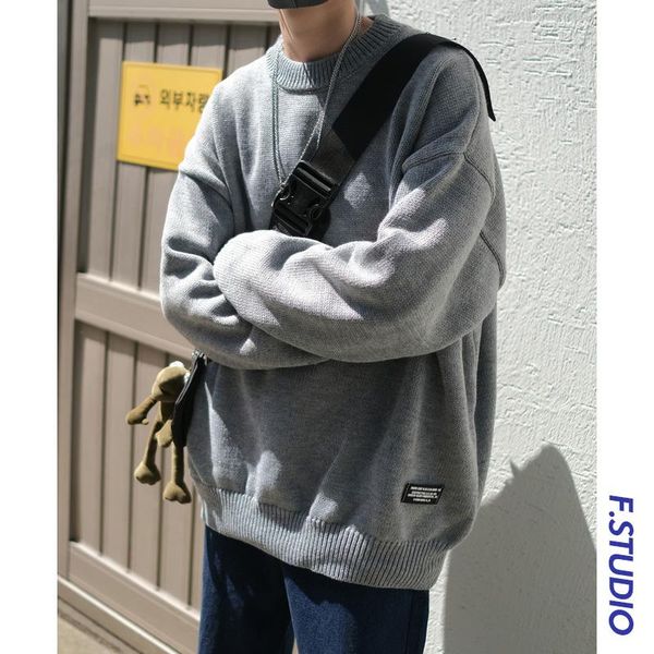men's sweaters autumn and winter solid color round neck sweater men lazy loose korean fashion versatile coat, White;black
men's sweaters autumn and winter solid color round neck sweater men lazy loose korean fashion versatile coat, White;black