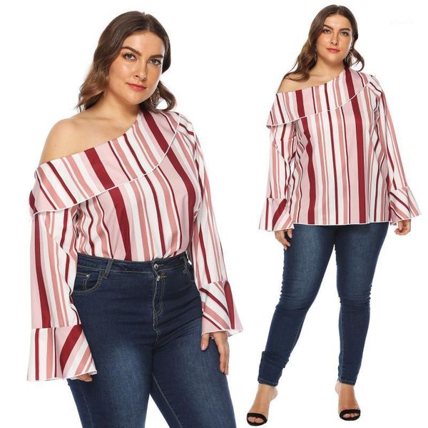 large size women's clothing irregular striped diagonal collar patchwork flared sleeves large size t shirt for women1, White
large size women's clothing irregular striped diagonal collar patchwork flared sleeves large size t shirt for women1, White
