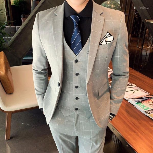 wedding suit men slim fit plaid suit 3pc set male groom blazers pants man formal business work wear suits costume homme dress1, White;black
wedding suit men slim fit plaid suit 3pc set male groom blazers pants man formal business work wear suits costume homme dress1, White;black