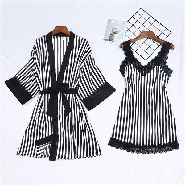 qweek robe set sleepwear women 2 piece summer lace lounge night gown set nightwear women set v-neck stripes lj200822, Black;red
qweek robe set sleepwear women 2 piece summer lace lounge night gown set nightwear women set v-neck stripes lj200822, Black;red