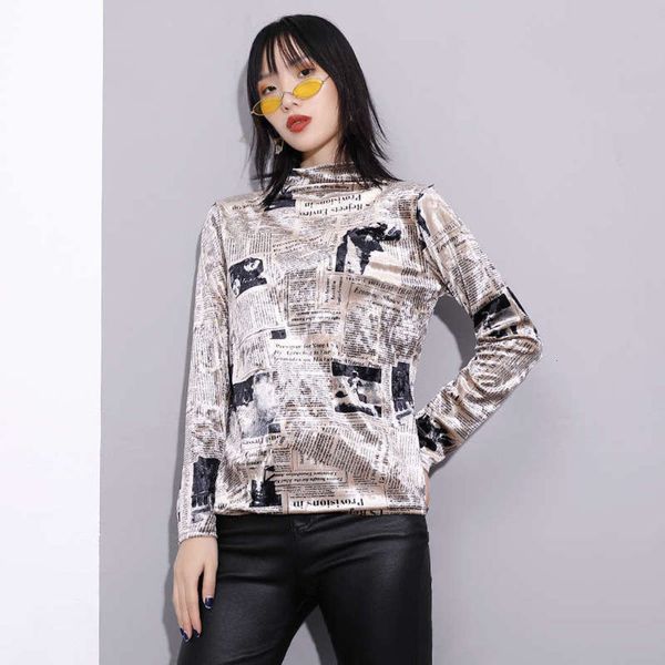 style and winter new popular autumn pictorial print personalized newspaper tight long sleeve high collar t-shirt for women, Black;gray
style and winter new popular autumn pictorial print personalized newspaper tight long sleeve high collar t-shirt for women, Black;gray