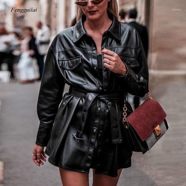 women's leather & faux jackets women long sleeve tie belt waist streetwear coats ladies 2021 fashion pu shirt jacket 1, Black
women's leather & faux jackets women long sleeve tie belt waist streetwear coats ladies 2021 fashion pu shirt jacket 1, Black