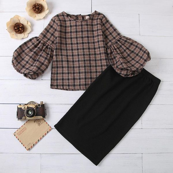 2020 autumn baby sets girl's plaid shirt and skirt, White
