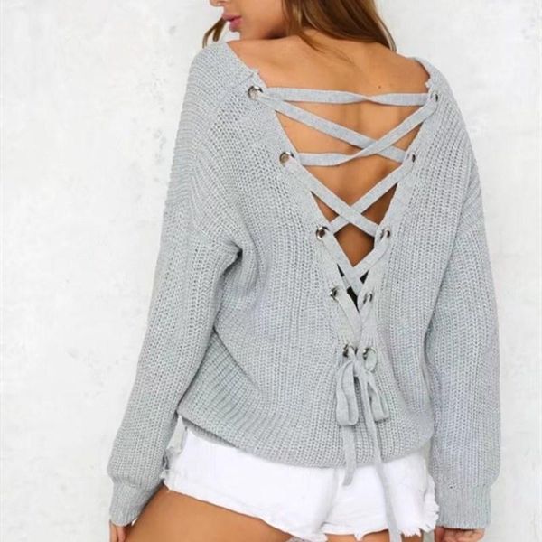 women backless cross pullover knitting loose clothes female fashion spring winter sweater1, White;black
women backless cross pullover knitting loose clothes female fashion spring winter sweater1, White;black