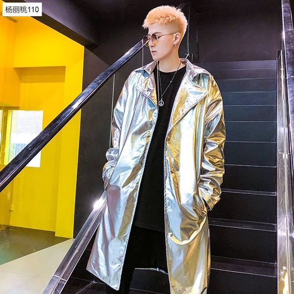 19 spring new men's windbreaker stage nightclub gold and sier bright face medium length slim waist coat, Tan;black
19 spring new men's windbreaker stage nightclub gold and sier bright face medium length slim waist coat, Tan;black
