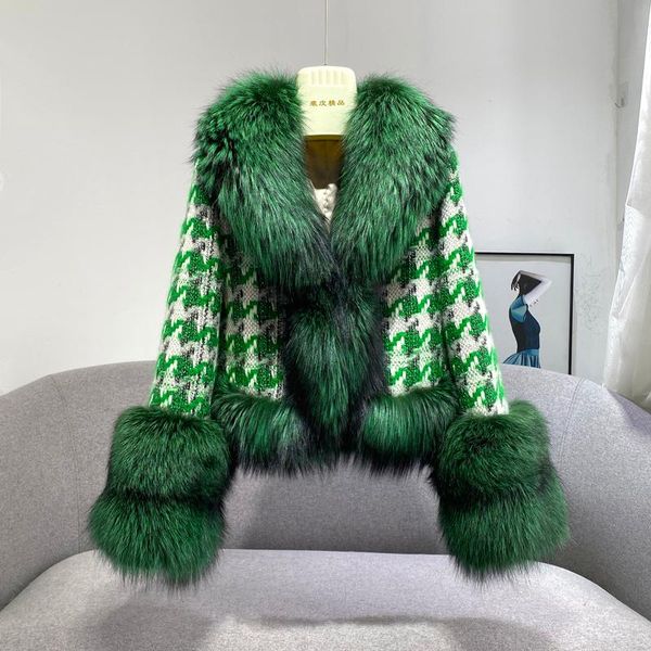 women's fur & faux ladies autumn winter green houndstooth coat with fluffy natural cuffs and hem outerwear women wool jacket, Black
women's fur & faux ladies autumn winter green houndstooth coat with fluffy natural cuffs and hem outerwear women wool jacket, Black
