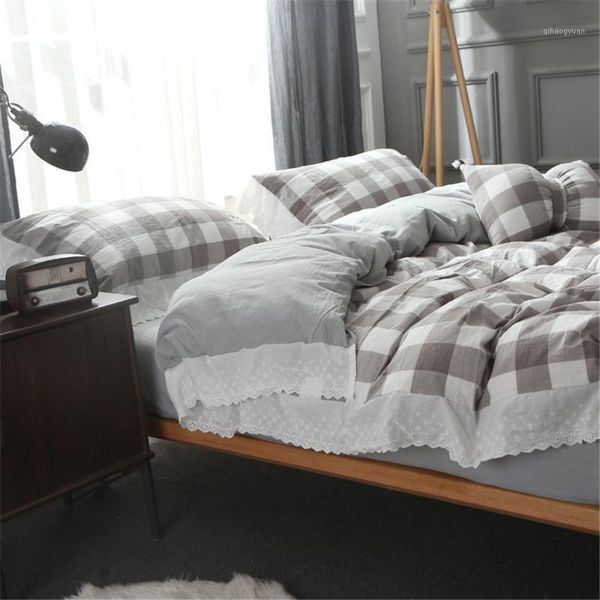 3/4pc grey and white grids bedding set king size fitted bed sheets 100% washed cotton quilt covers lace bedlinen single adult1
3/4pc grey and white grids bedding set king size fitted bed sheets 100% washed cotton quilt covers lace bedlinen single adult1