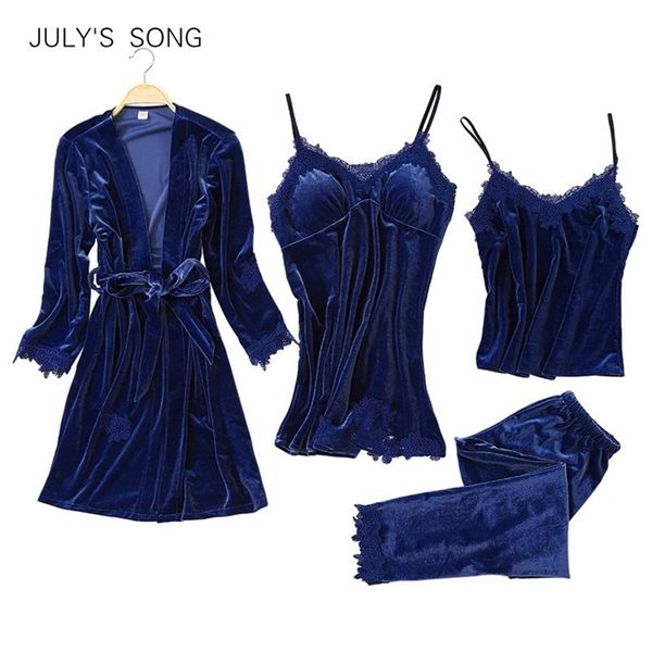 july's song women faux silk dressing gown 4 piece pajamas set lace sling shorts summer robe sleepwear lj200814, Black;red
july's song women faux silk dressing gown 4 piece pajamas set lace sling shorts summer robe sleepwear lj200814, Black;red