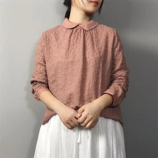 women's blouses & shirts johnature vintage embroidery linen loose womens and 2021 autumn turn-down collar female, White
women's blouses & shirts johnature vintage embroidery linen loose womens and 2021 autumn turn-down collar female, White