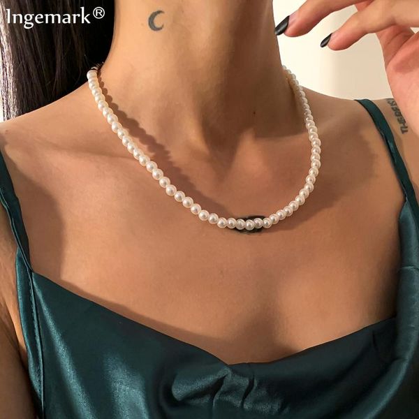 elegant white imitation pearl choker necklace punk big round long beaded strand wedding necklace for women charm fashion jewelry, Silver
elegant white imitation pearl choker necklace punk big round long beaded strand wedding necklace for women charm fashion jewelry, Silver