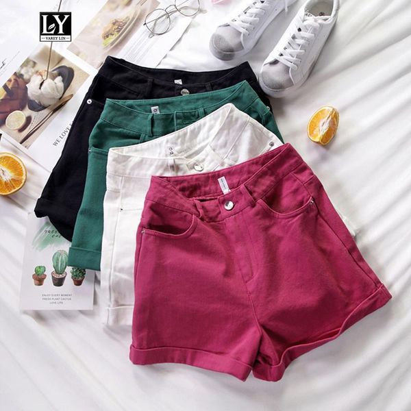 ly varey lin summer vintage denim shorts women high waist loose black green short pant female candy colors short with belt1, White;black
ly varey lin summer vintage denim shorts women high waist loose black green short pant female candy colors short with belt1, White;black