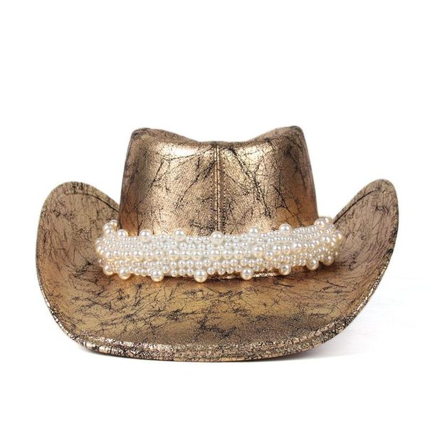 women leather western cowboy hat gold rill brim jazz hat sombrero hombre cowgirl pearl belt size 58-59cm, Blue;gray
women leather western cowboy hat gold rill brim jazz hat sombrero hombre cowgirl pearl belt size 58-59cm, Blue;gray