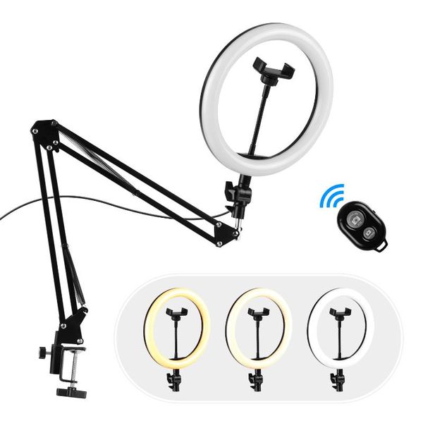 26cm/10inch Led Ring Light Pgraphy Lamp Dimmable Usb Powered With Light Stand Phone Holder Remote Shutter For Live Recording