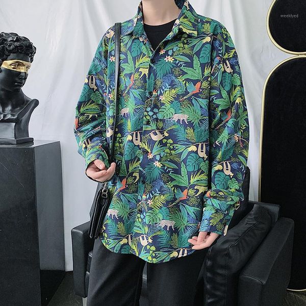 2020 spring and autumn new youth popular full print lapel long sleeve flower shirt fashion casual loose shirt white / blue -2xl1, White;black 
2020 spring and autumn new youth popular full print lapel long sleeve flower shirt fashion casual loose shirt white / blue -2xl1, White;black