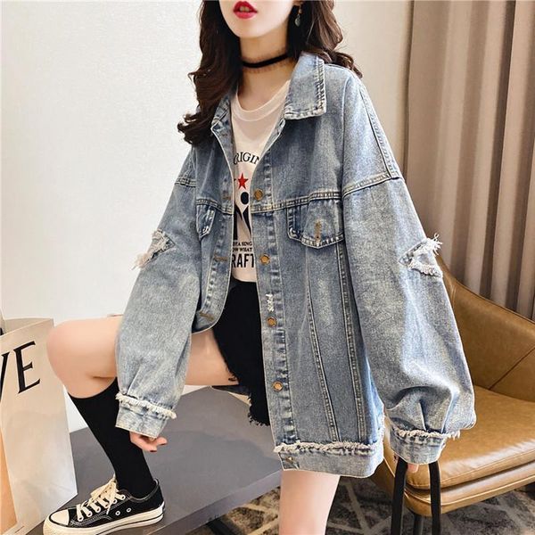 women's jackets casual women denim jacket loose style ripped streetwear autumn bomber harajuku jeans plus size female coats 2021, Black;brown
women's jackets casual women denim jacket loose style ripped streetwear autumn bomber harajuku jeans plus size female coats 2021, Black;brown
