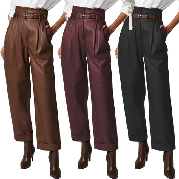 fashion womens wide leg trousers zanzea pu leather pants casual button zip long pantalon female black turnip plus size y200418, Black;white
fashion womens wide leg trousers zanzea pu leather pants casual button zip long pantalon female black turnip plus size y200418, Black;white