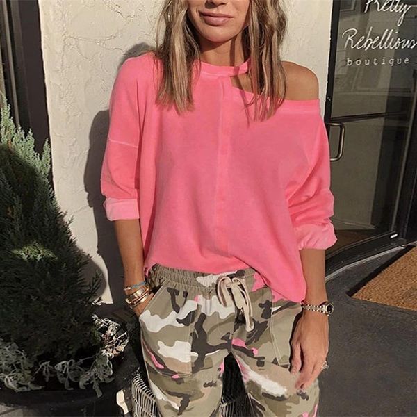 casual long sleeve blouse women 2020 one off shoulder fashion solid o neck shirt loose blouses blusas feminina, White 
casual long sleeve blouse women 2020 one off shoulder fashion solid o neck shirt loose blouses blusas feminina, White