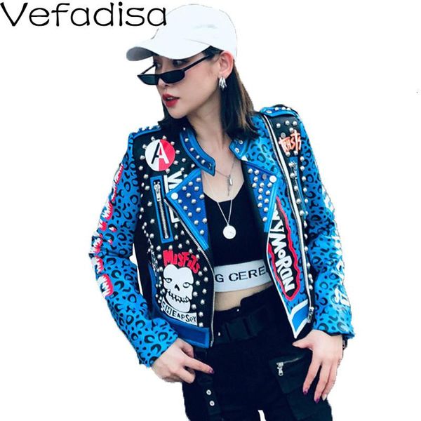 women's leather & faux vefadisa autumn winter short rivet coat stand collar print loose zipper woman 2021 qyf815, Black
women's leather & faux vefadisa autumn winter short rivet coat stand collar print loose zipper woman 2021 qyf815, Black
