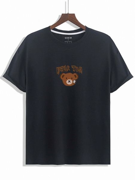 men bear & letter graphic tee v3bc#, White;black 
men bear & letter graphic tee v3bc#, White;black