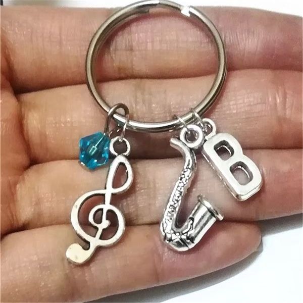musician music keychain, musical instrument jewelry, saxophone charm, gift, initial & blue bead, Silver
musician music keychain, musical instrument jewelry, saxophone charm, gift, initial & blue bead, Silver