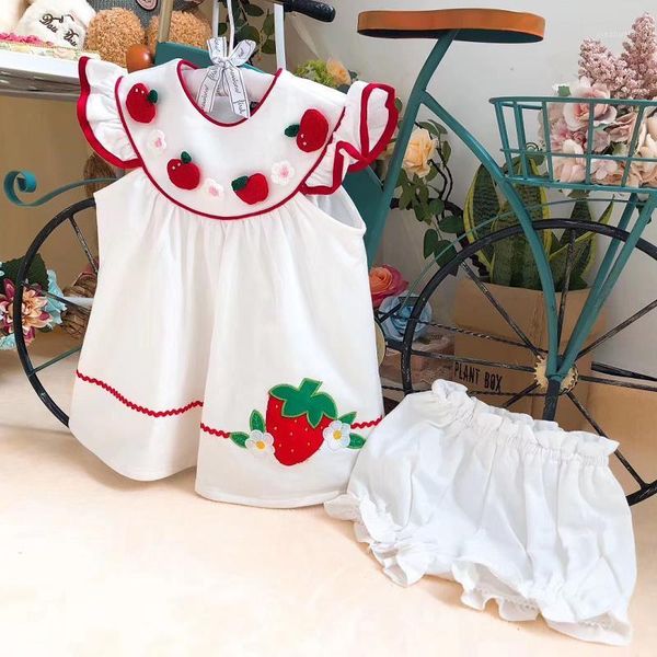 girl's dresses 2pcs baby girl summer vintage strawberry embroidey princess dress with pants white casual for girls 100% cotton y30321, Red;yellow
girl's dresses 2pcs baby girl summer vintage strawberry embroidey princess dress with pants white casual for girls 100% cotton y30321, Red;yellow