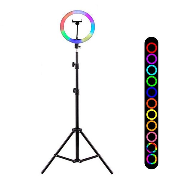 10'' Rgb Ring Lamp With Tripod Aro De Luz For Tiktok Youtube Makeup Dimmable Led Selfie Ring Light Pgraphy Vlog Studio Ne059