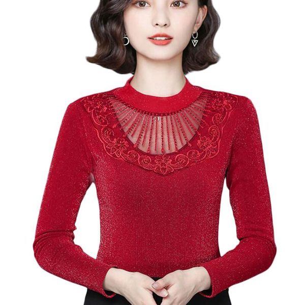 women's blouses & shirts fashion diamonds lace spliced blouse women long sleeve o-neck plus size camisas de mujer, White
women's blouses & shirts fashion diamonds lace spliced blouse women long sleeve o-neck plus size camisas de mujer, White