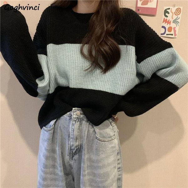 women pullovers patchwork long sleeve o-neck loose knitted korean style students leisure chic classical daily all-match sweaters, White;black
women pullovers patchwork long sleeve o-neck loose knitted korean style students leisure chic classical daily all-match sweaters, White;black