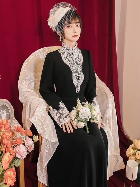 dressed long elegant female 2021 spring knitting cotton and vintage lace full ankle length woman in black party dress 056p, Black;gray
dressed long elegant female 2021 spring knitting cotton and vintage lace full ankle length woman in black party dress 056p, Black;gray